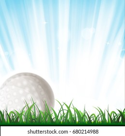 Golf Ball Background/
Illustration of a golf ball inside grass, with light and shining sky