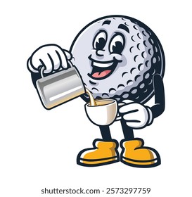 Golf Ball as Barista,      Cartoon Character Mascot Illustration Vector Clip-art Hand-drawn Logo Design