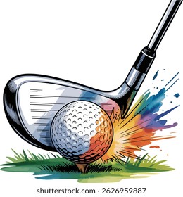 Golf ball bat and Bag art design illustration stock photos premium quality