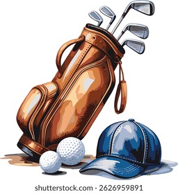 Golf ball bat and Bag art design illustration stock photos premium quality