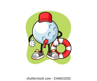 Golf ball beach lifeguard cartoon. Mascot Character vector.