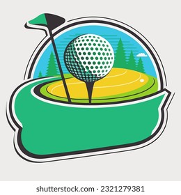 Golf ball before hitting. Golf club symbol. Sports equipment symbol. cartoon vector illustration, label, sticker