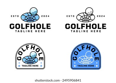 golf ball and black hole logo design for golfer and tournament.  golf club professional with ball and hole space sign symbol modern logo. set of golf sport emblem badge logo illustration