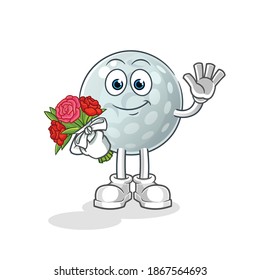 golf ball with bouquet mascot. cartoon vector