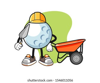 Golf ball builder cartoon. Mascot Character vector.