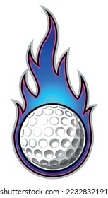Golf ball in burning fire flame Golf ball vector image car sticker motorcycle decal and sport logo template