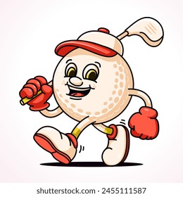 Golf ball carrying golf stick, cartoon mascot