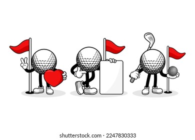 Golf ball cartoon character design collection for banner, label, badge, sport and more