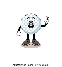 golf ball cartoon doing wave hand gesture , character design