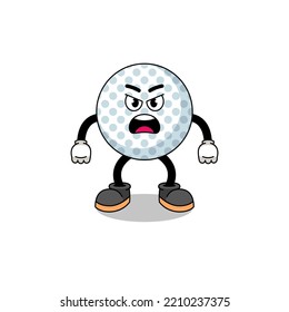 golf ball cartoon illustration with angry expression , character design