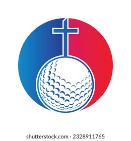 Balón de golf y cruz de cristiandad dentro de una forma de ilustración del vector de círculo