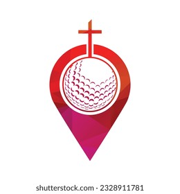 Balón de golf y cruz de cristiandad dentro de una forma de mapa de posición de pasador ilustración vectorial