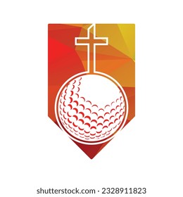 Balón de golf y cruz de cristiandad dentro de una forma única de ilustración vectorial