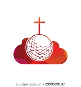 Balón de golf y cruz de cristiandad dentro de una forma de ilustración vectorial de nube