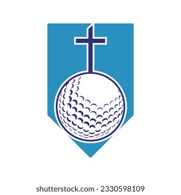 Balón de golf y cruz de cristiandad dentro de una forma única de ilustración vectorial