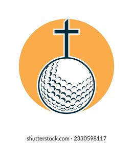 Balón de golf y cruz de cristiandad dentro de una forma de ilustración del vector de círculo