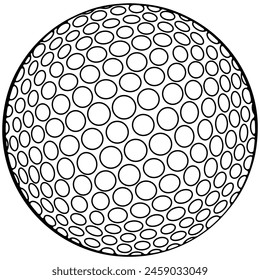 Golf ball. Classic sport. Vector illustration in hand drawn sketch doodle style. Line art graphic sports equipment isolated on white. Design for coloring book, print