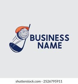 Golf ball and club cartoon vector logo