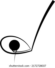 Golf ball and club linear icon. One line abstract illustration. Golf equipment contour symbol. Vector isolated outline drawing.