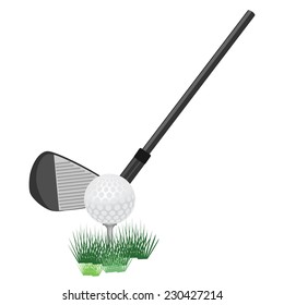 Golf ball , golf club, golf club on tee, golf club vector