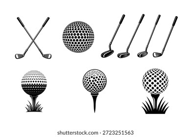 Golfball und Club Vektor Set - Silhouetten, Tees, Grass Designs