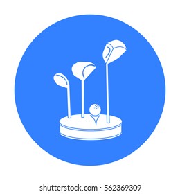 Golf ball and clubs on grass icon in black style isolated on white background. Golf club symbol stock vector illustration.
