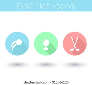 Golf ball, golf clubs, golf round flat icons, vector illustration