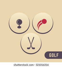 Golf ball, golf clubs, golf round icons, vector illustration