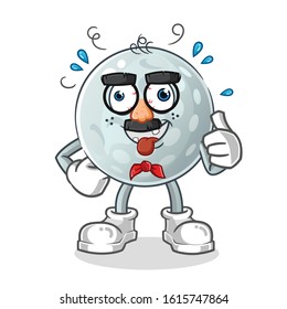 golf ball comedian funny face cartoon with big nose mask. cartoon mascot vector