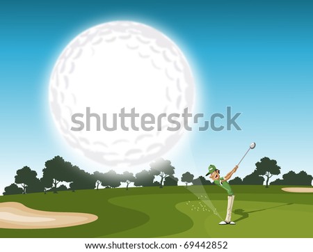 golf ball coming. golfer swinging after hitting golf ball