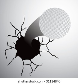 golf ball coming out of cracked wall