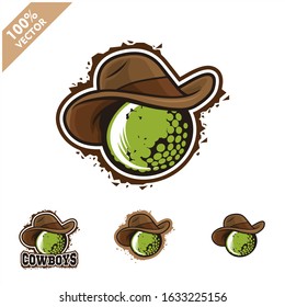 Golf ball with cowboy hat vector logo for club or team.