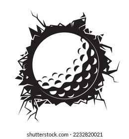 golf ball cracked wall. golf club graphic design logos or icons. vector illustration.
