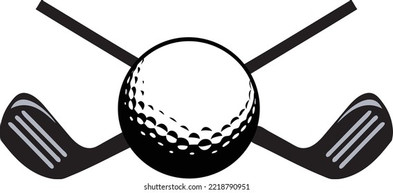 Golf Ball with Crossed Golf Sticks (Editable file) - Vector Illustration