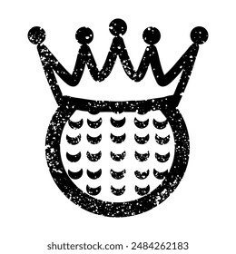 Golf ball with crown in grunge style