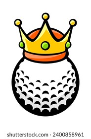 Golf ball and crown illustration. Sport club item or symbol.