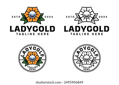 golf ball, daisy and leaves logo design for golfer and tournament.  golf club professional with ball, flower petals and leaf sign symbol modern logo. set of golf sport emblem badge logo illustration