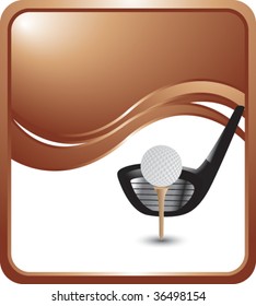 golf ball and driver on bronze glossy wave background