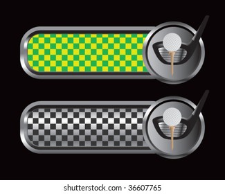 golf ball and driver on checkered tabs