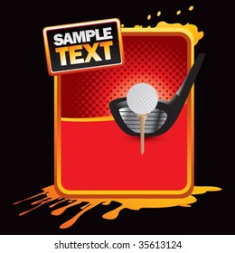 golf ball and driver on orange splatter banner