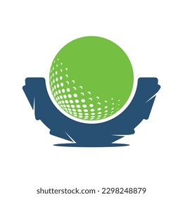 Diseño del logo para conducir pelota de golf. Diseño de la plantilla de combinación de bolas y neumáticos.