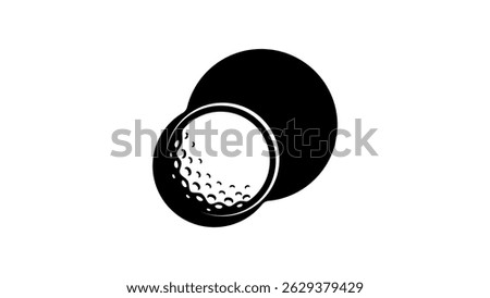 Golf ball falling into hole, top view, black isolated silhouette