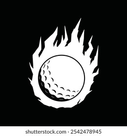 Golf ball with fire and flame shape vector illustration. Flaming golf ball simple icon logo emblem design.
