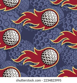 Golf ball and fire flames Seamless pattern vector art image. Burning golf balls repeating tile background wallpaper texture.