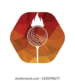 Golf ball with fire icon inside a shape of hexagon vector illustration