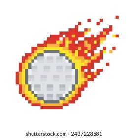 Golf ball in fire, pixel art sport