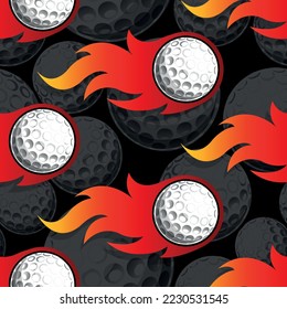 Golf ball in fire repeating background. Golf balls seamless pattern vector image wallpaper and wrapping paper design.