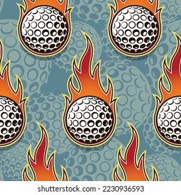 Golf ball in fire repeating background. Golf balls seamless pattern vector image wallpaper and wrapping paper design.
