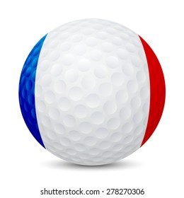 Golf ball with flag of France, isolated on white background. Vector EPS10 illustration. 