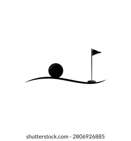 Golf ball and flag silhouette on a white background